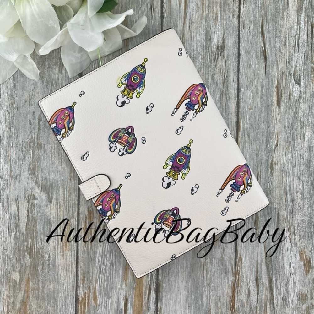 Coach Notebook In Pebbled Leather With Rocket Ship Print - Picture 3 of 7